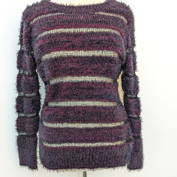 Edgy! Eyelash Knit Sheer Stripe Sweater - Picture 1 of 7